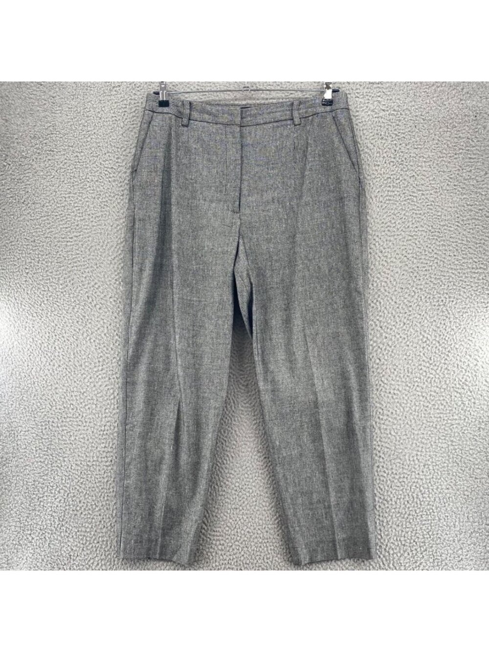 Talbots Pants Womens 14 Gray Linen Blend High Rise Ankle Trousers Pocket Stretch